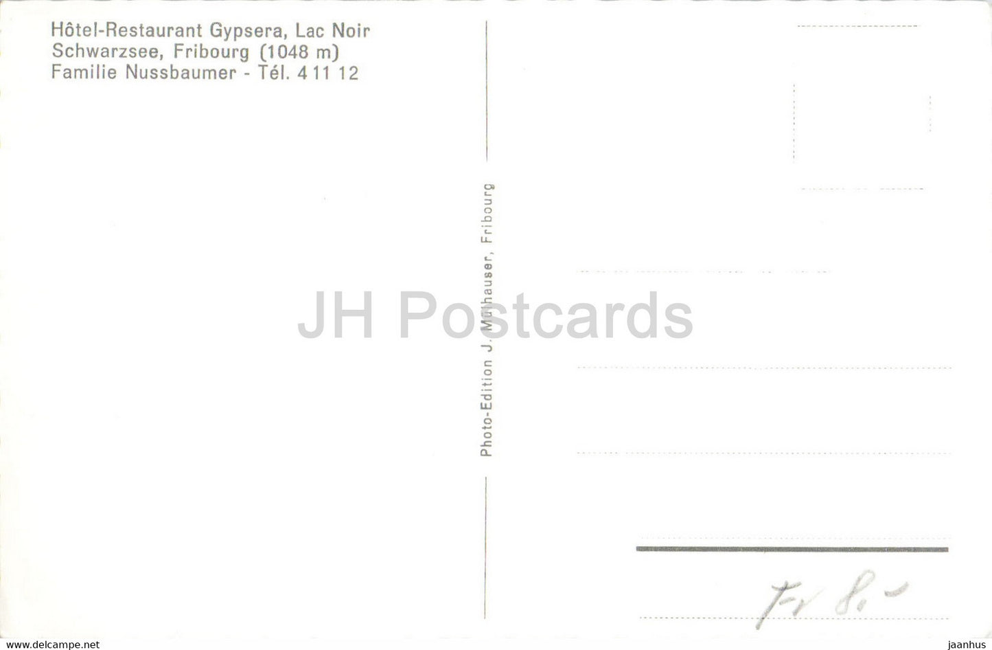 Schwarzsee - Lac Noir - Hôtel Restaurant Gypsera - Kaiseregg - carte postale ancienne - Suisse - inutilisée