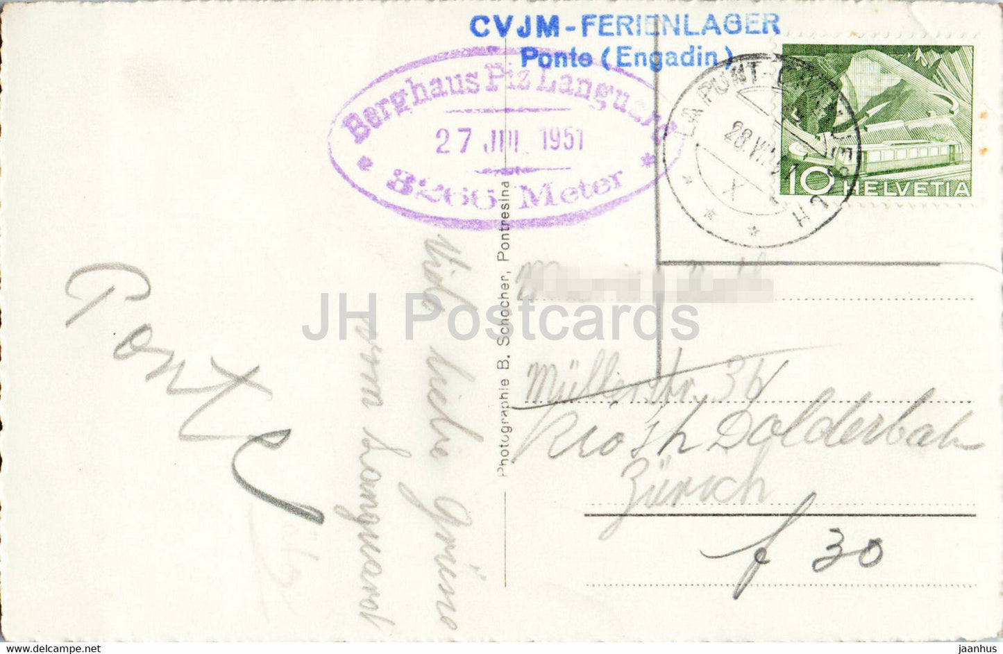 Languardhutte gegen das Puschlav - 266 - 1951 - old postcard - Switzerland - used