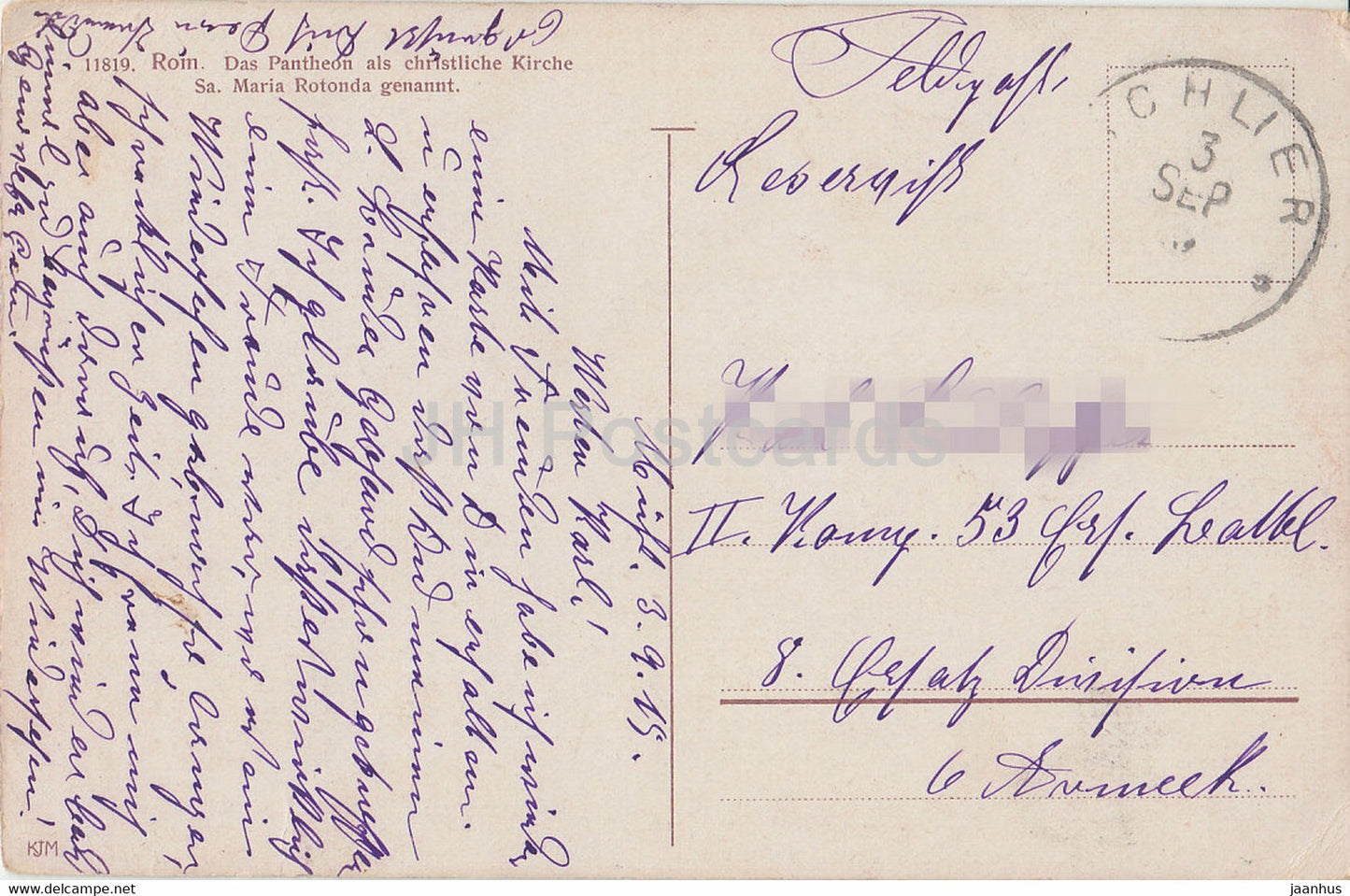 Roma - Rome - Das Pantheon als Christliche Kirche Sa Maria Rotonda genannt - old postcard - 1919 - Italy - used