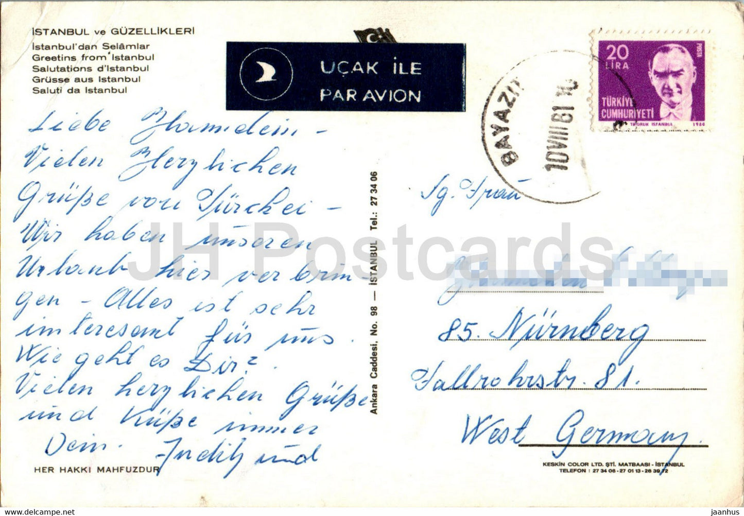 Greetings from Istanbul - Taksim Abidesi - Kiz Kulesi - Sultanahmet Camii - multiview - 1981 - Turkey - used