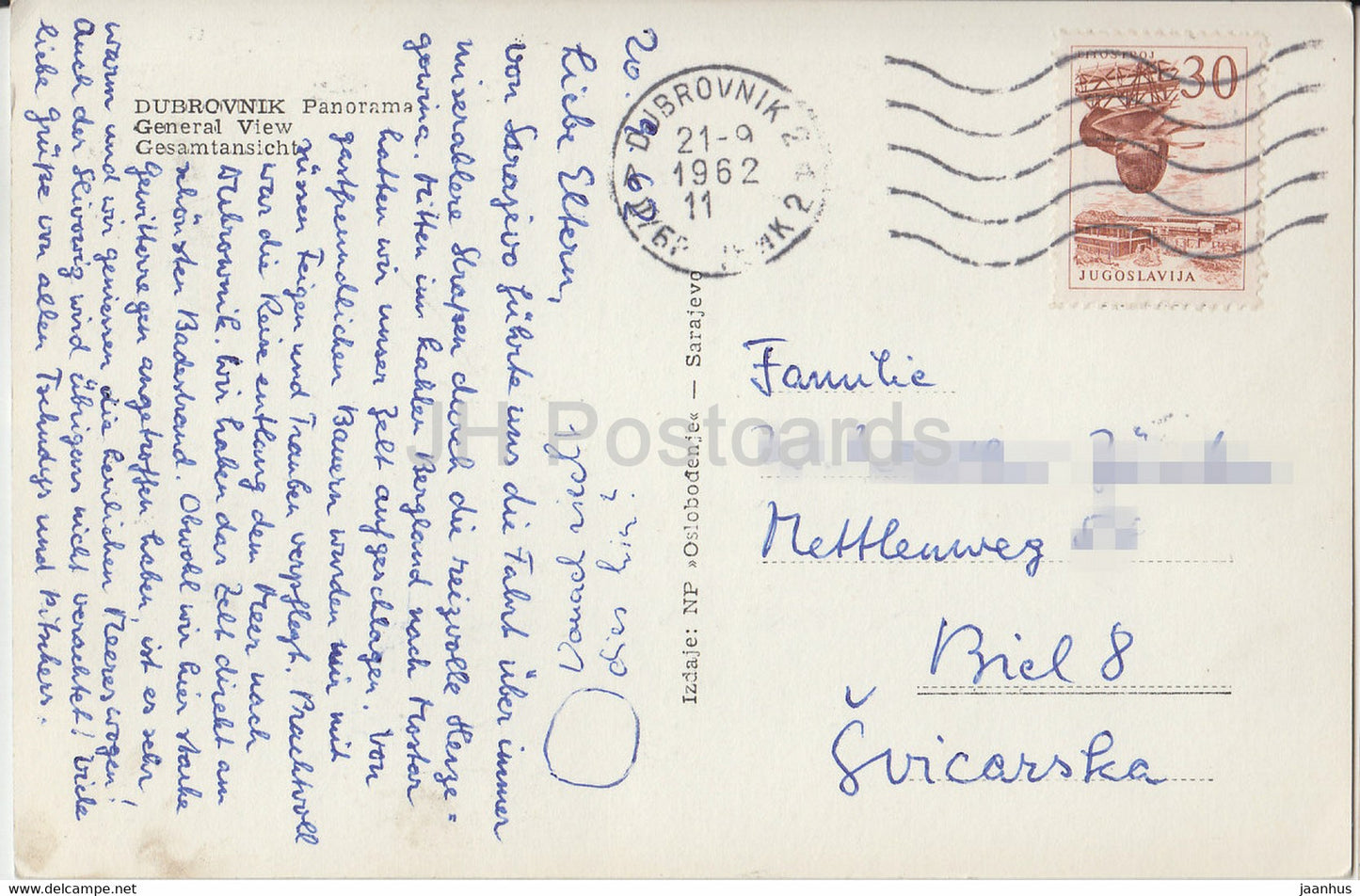 Dubrovnik - panorama - vue générale - 1962 - Yougoslavie - Croatie - utilisé