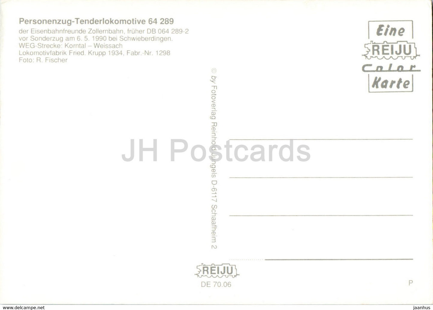 Personenzug Tenderlokomotive 64289 - train - chemin de fer - locomotive - Allemagne - inutilisé