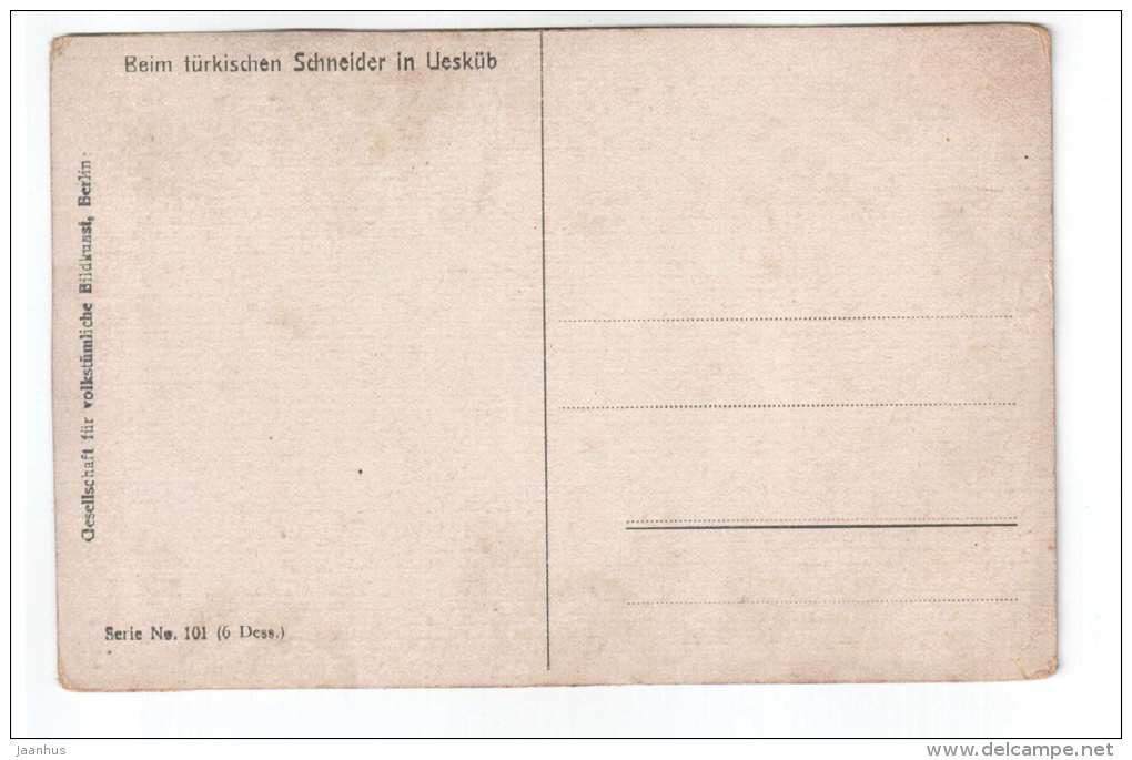 illustration by Koreffski - beim türkischen Schneider in Uesküb - WWI - soldiers - Serie 101 - old postcard - unused - JH Postcards