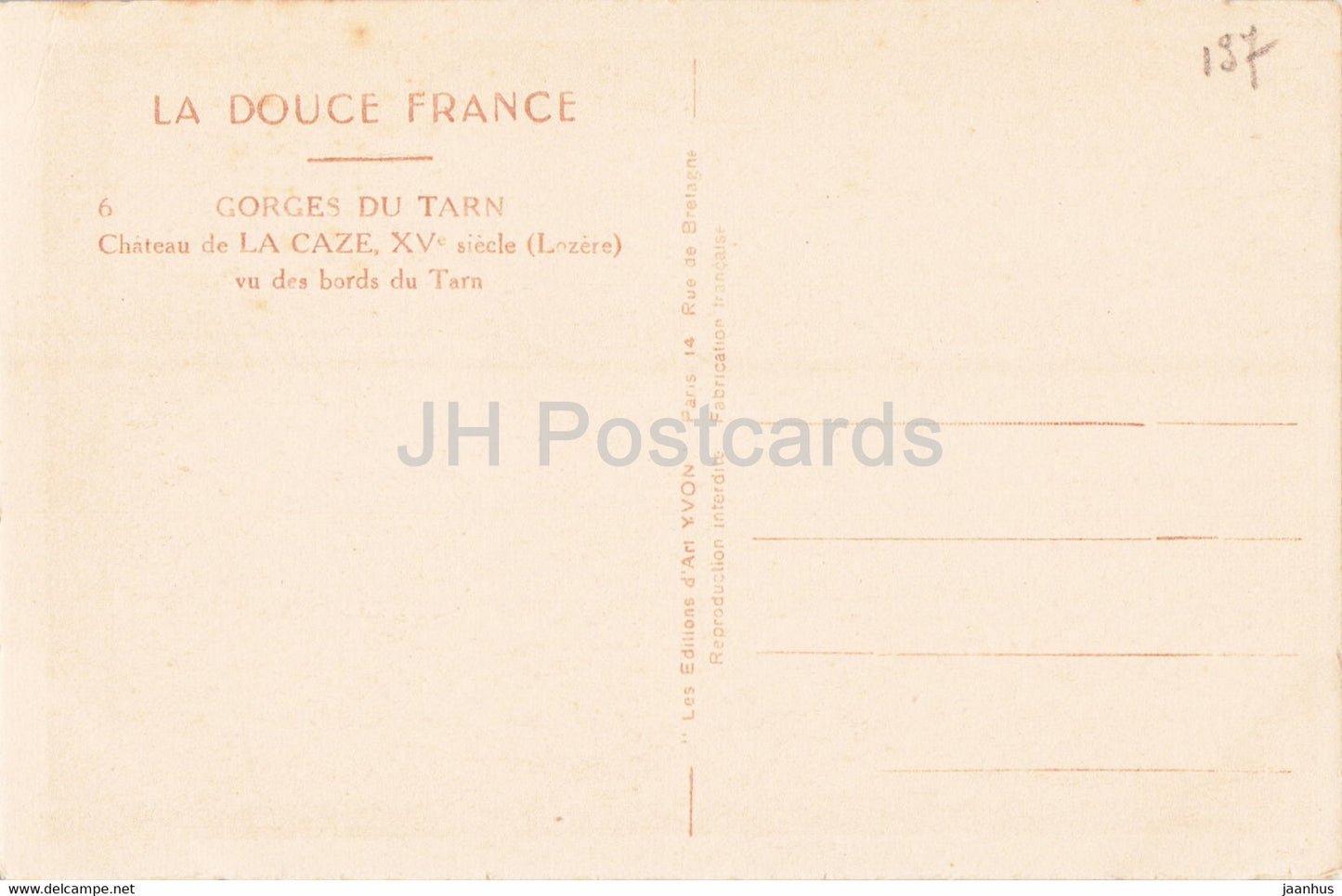 Chateau de la Caze - Vue des bords du Tarn - Gorges du Tarn - castle - 6 - old postcard - France - unused
