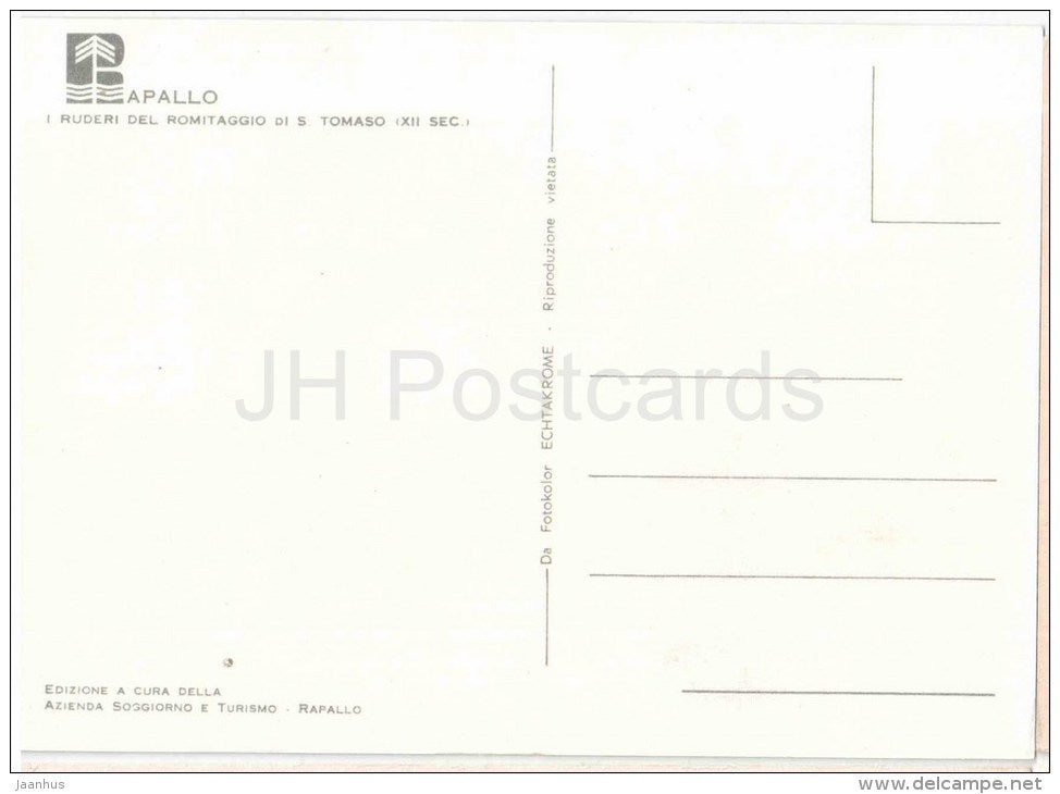 I Ruderi del Romitaggio di S. Tomaso - ruins - Rapallo - Genova - Liguria - Italia - Italy - unused - JH Postcards