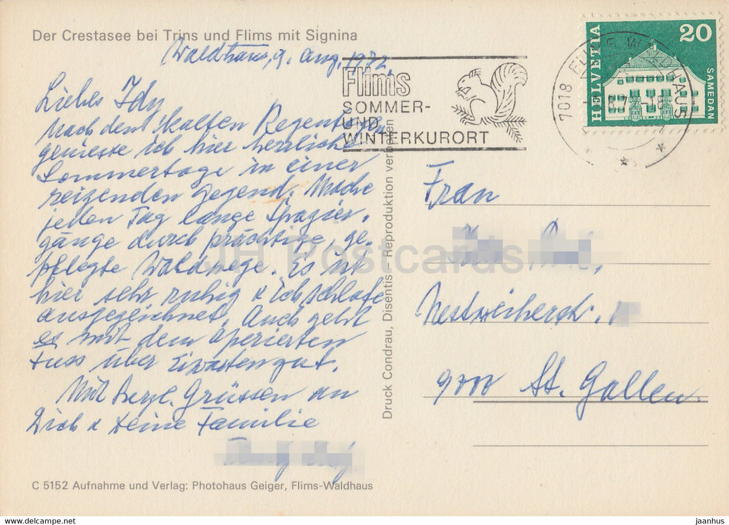 Der Crestasee bei Trins und Flims mit Signina - 1972 - Schweiz - gebraucht