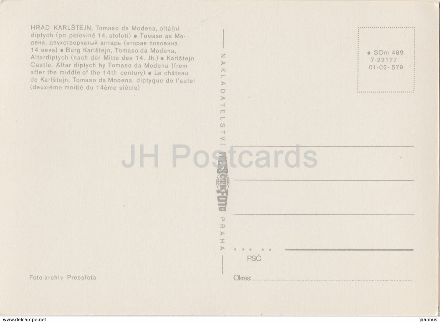 Karlstejn Castle - Altar diptych by Tomaso da Modena - Czechoslovakia - unused