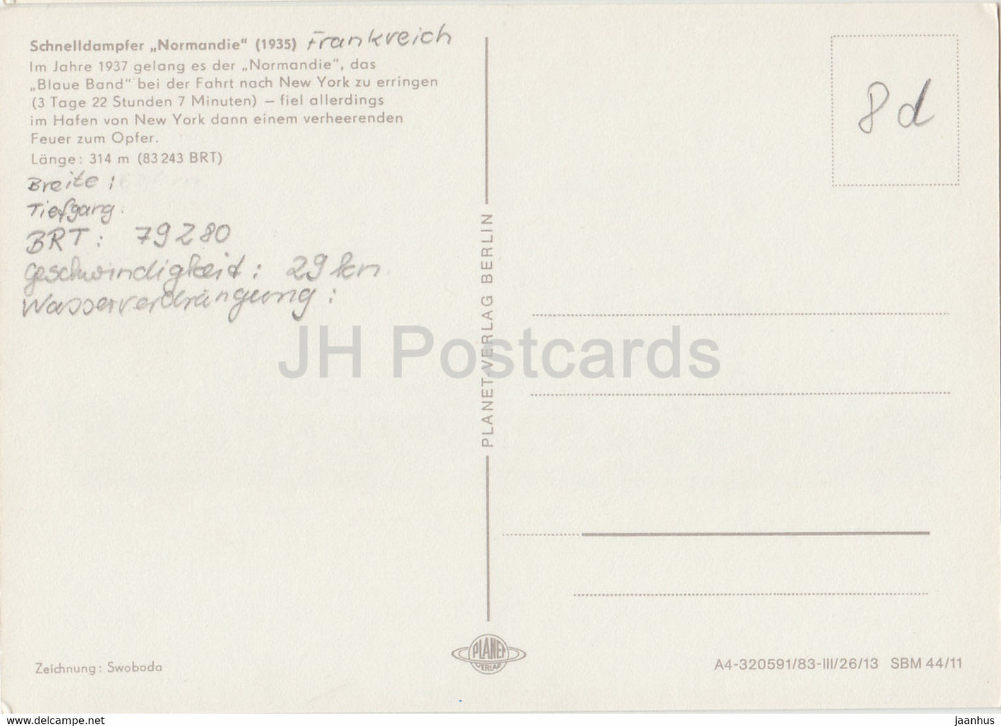 Schnelldampfer Normandie 1935 - steamer - Historische Schiffe - Historical Ships - DDR Germany - used