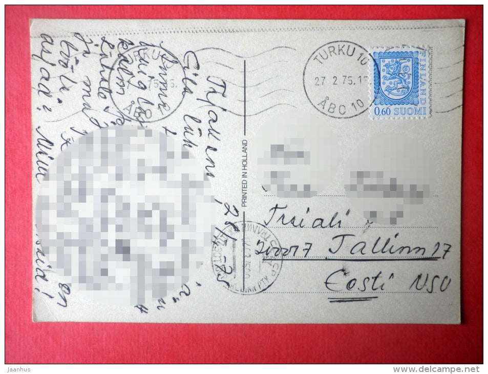 illustration by Taylor Tot - girl - dog - poppy - painting - Holland - sent from Finland Turku to Estonia USSR 1975 - JH Postcards