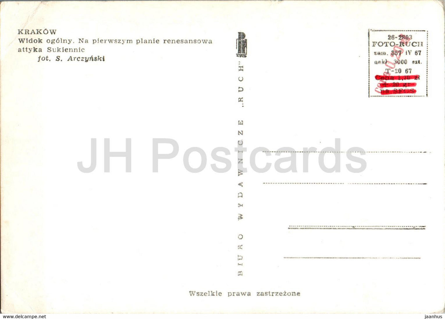 Krakow - widok ogolny - attyka Sukiennic - 26-2803 - Poland - unused