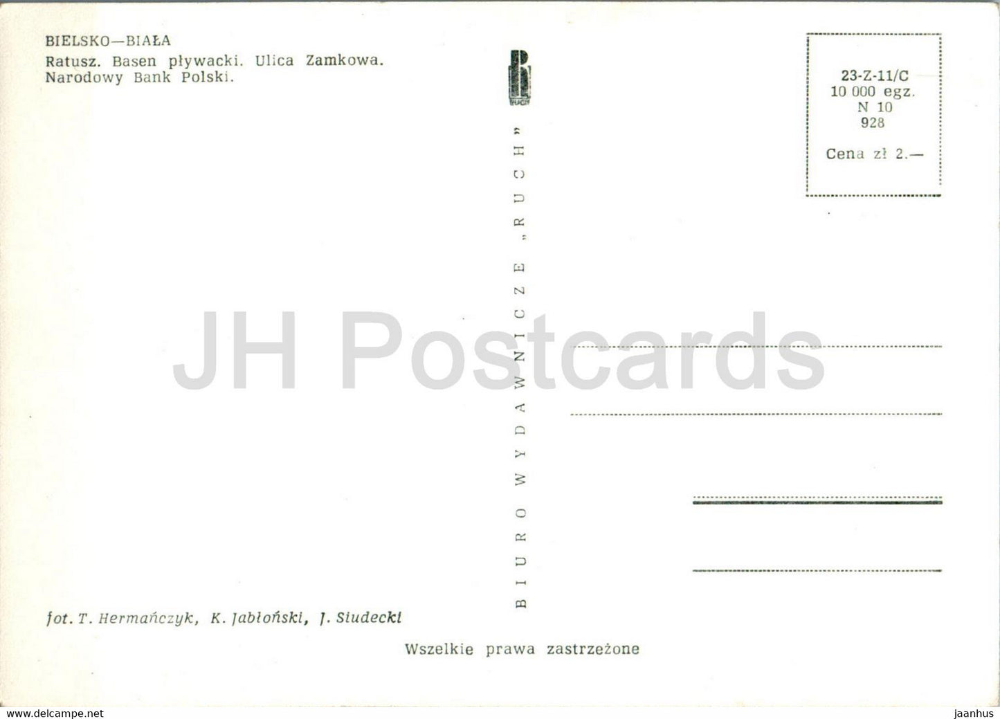 Bielsko Biala - Ratusz - Basen plywacki - Ulica Zamkowa - Narodowy Bank Polski - Town Hall - Poland - unused