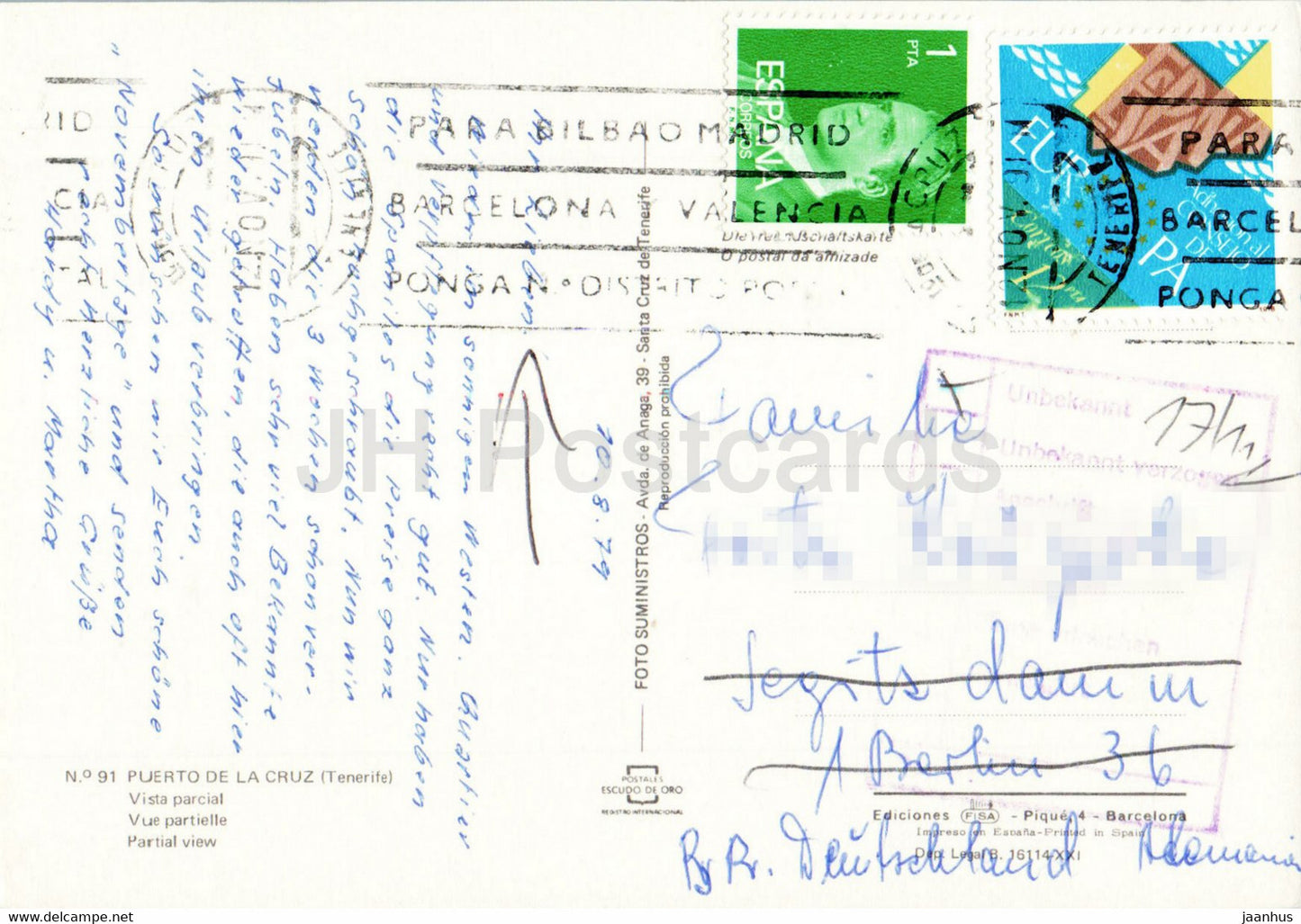 Puerto de la Cruz - Vista Parcial - Vue partielle - Tenerife - 91 - 1979 - Espagne - utilisé