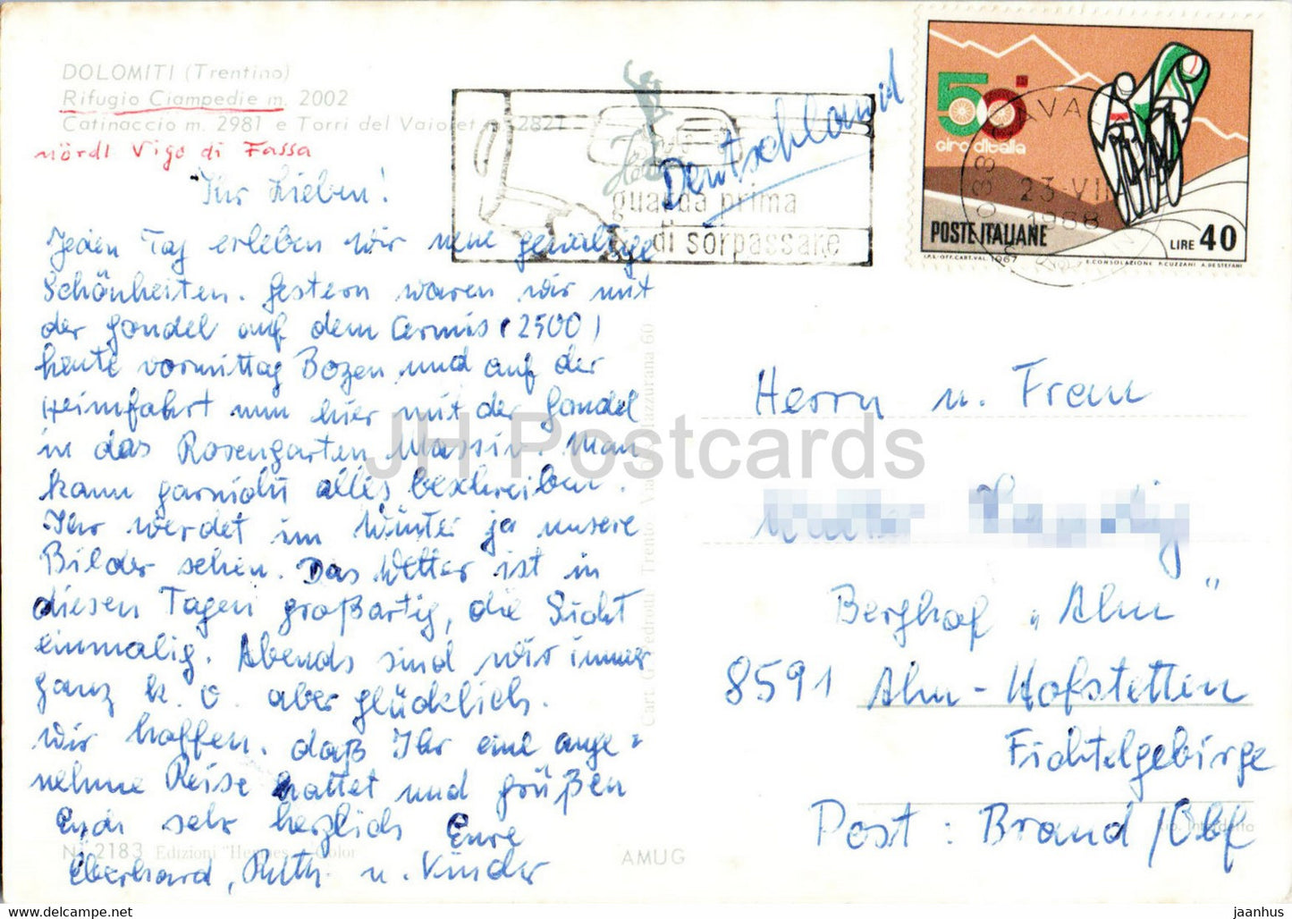 Dolomiti - Rifugio Ciampedie - Catinaccio - Torri del Vaiolet - 1968 - Italie - occasion