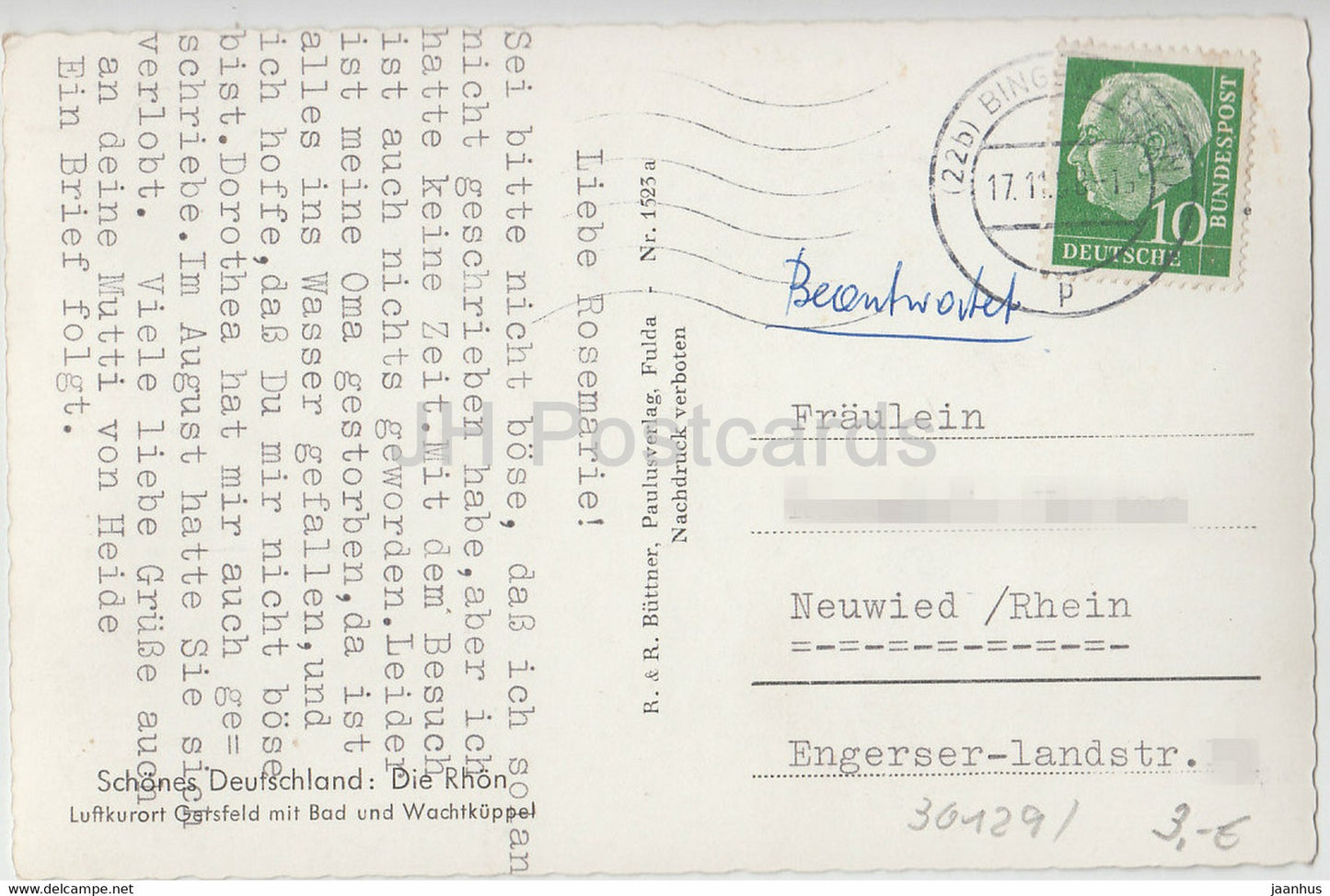 Schones Deutschland - Die Rhon - Luftkurort Gersfeld mit Bad und Wachtkuppel - 1958 - Germany - used