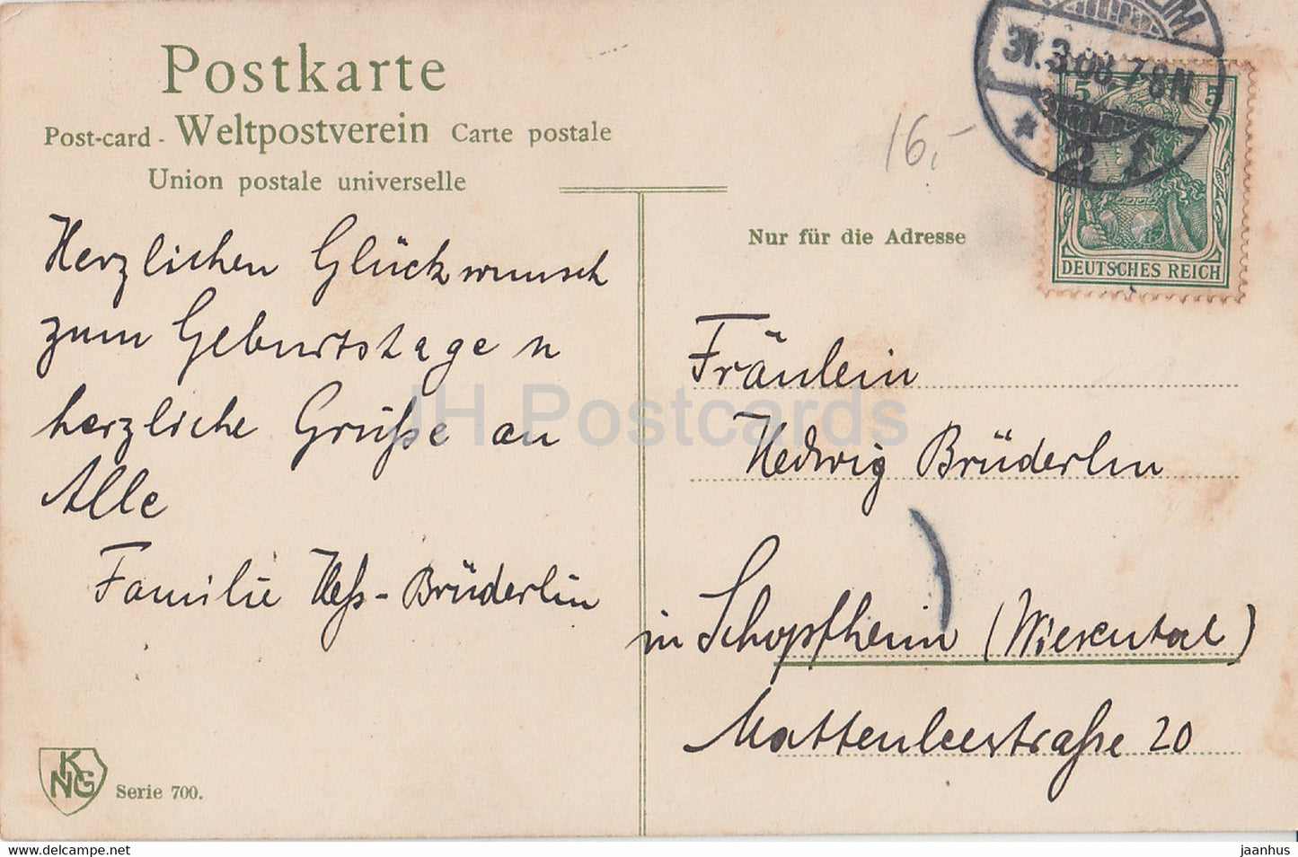 Worpswede - Muhle im Moor - moulin à vent - illustration - KNG Serie 700 - carte postale ancienne - 1908 - d'occasion