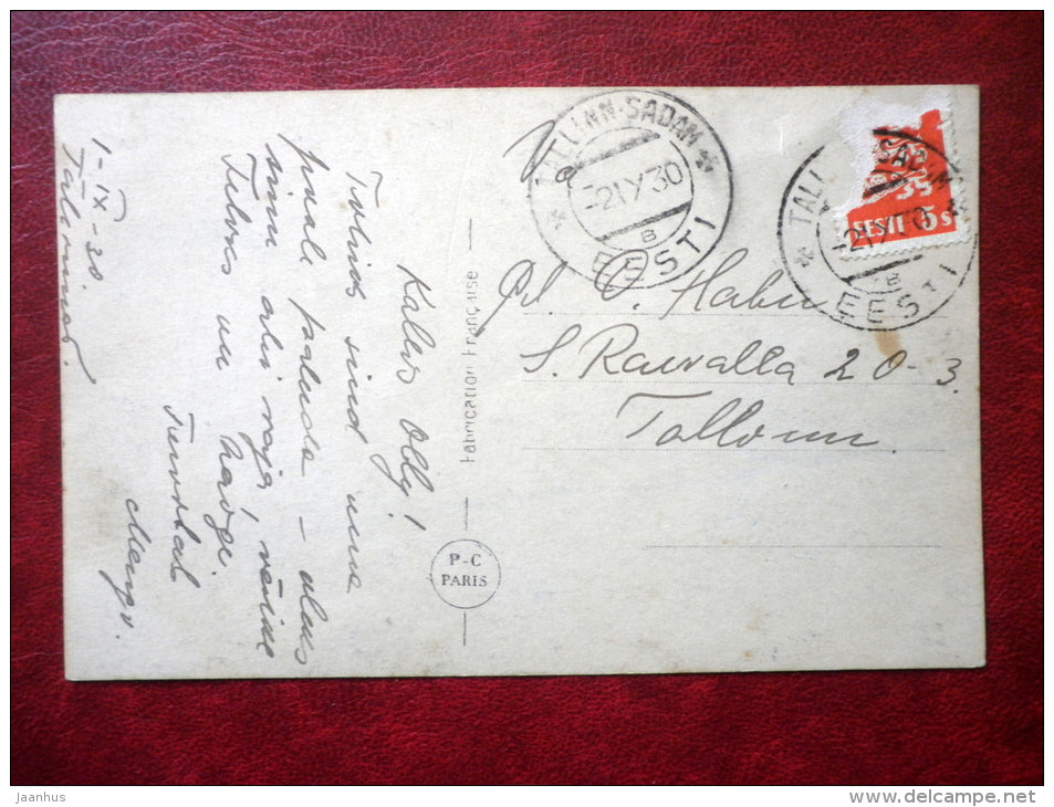 lady with flowers - PC Paris 1106 - old postcard - circulated in Estonia 1930 , Port of Tallinn - used - JH Postcards