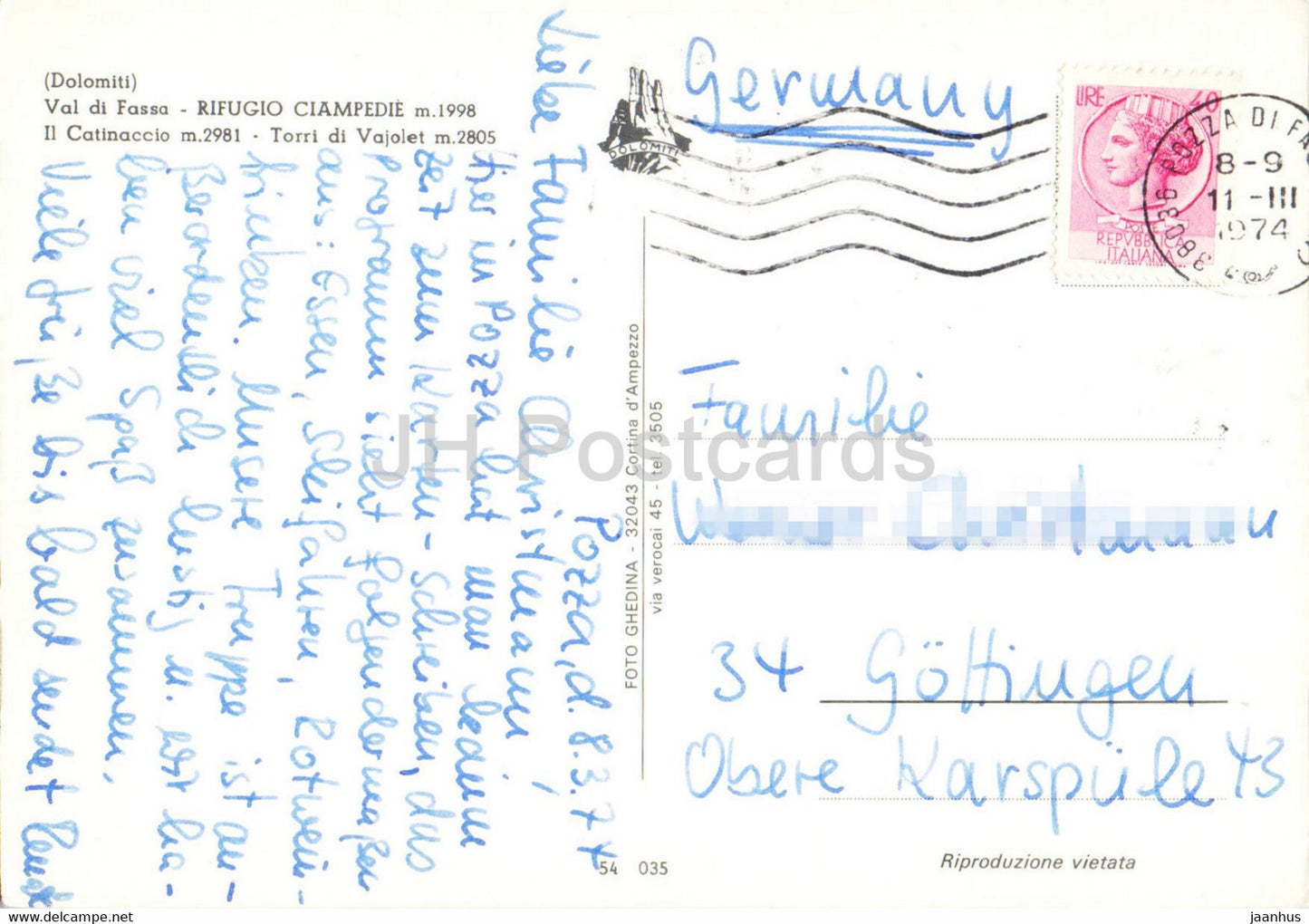 Val di Fassa - Rifugio Ciampedie - Il Catinaccio - Torri di Vajolet - 1974 - Italy - used