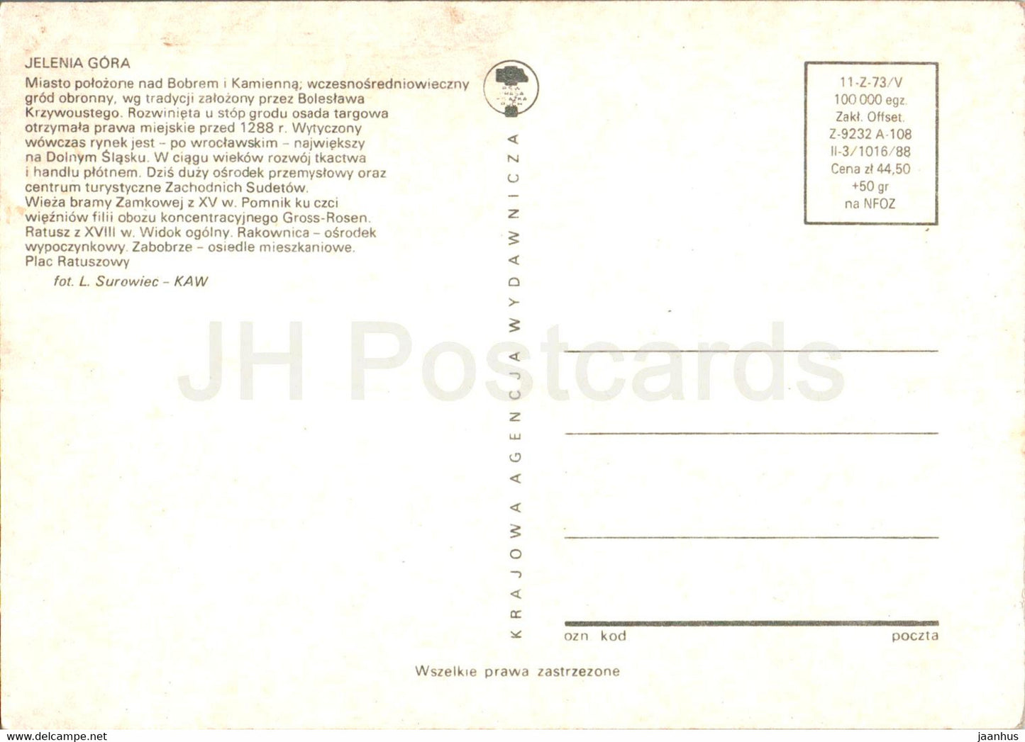 Jelenia Gora - Ratusz - Widok Ogolny - Rakownica - Zabobrze - Town Hall - General View - multiview - Poland - unused