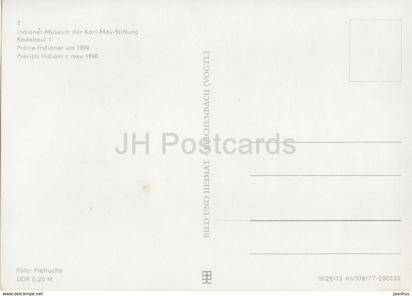 Prarie Indianer - Indien des Prairies - Indianer Museum Radebeul - DDR Allemagne - inutilisé