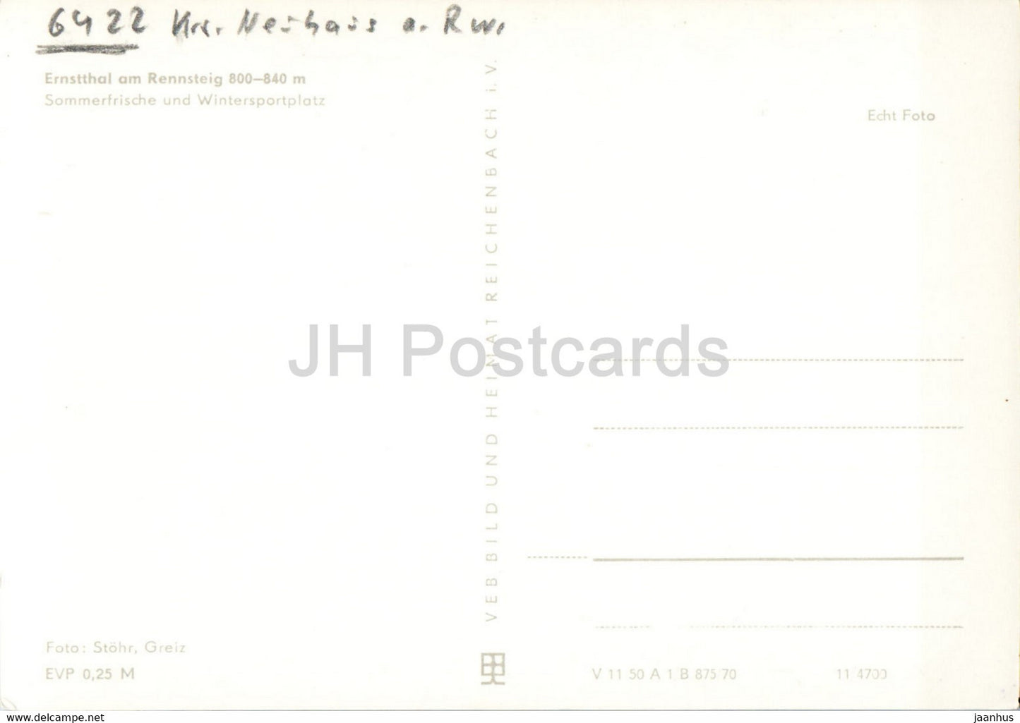 Ernstthal am Rennsteig - Sommerfrische und Wintersportplatz - old postcard - Germany DDR - unused