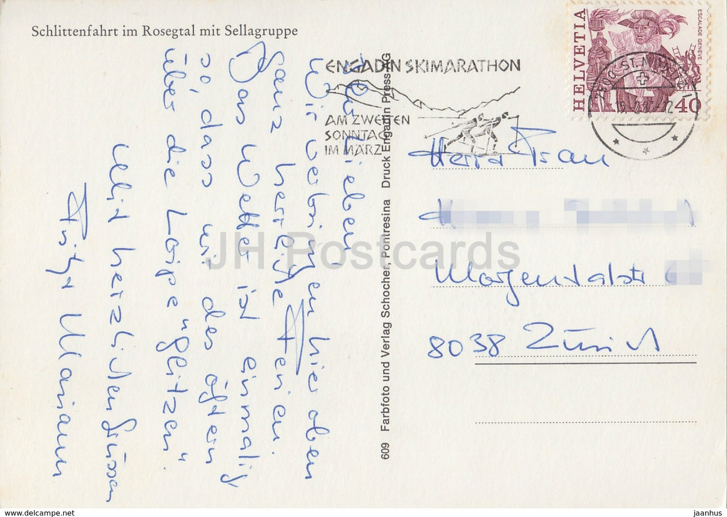 Schlittenfahrt im Rosegtal mit Sellagruppe - traîneau à chevaux - 609 - 1983 - Suisse - d'occasion