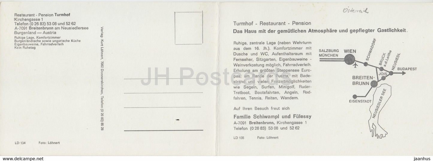 Grusse aus Breitenbrunn - Hauptstrasse - Alter Hof - Wehrturm - Seerestaurant - restaurant Turmhof - Austria - unused