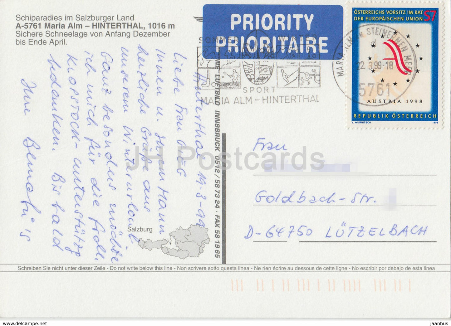 Hinterthal 1016 m - Maria Alm - station de ski - 1999 - Autriche - occasion