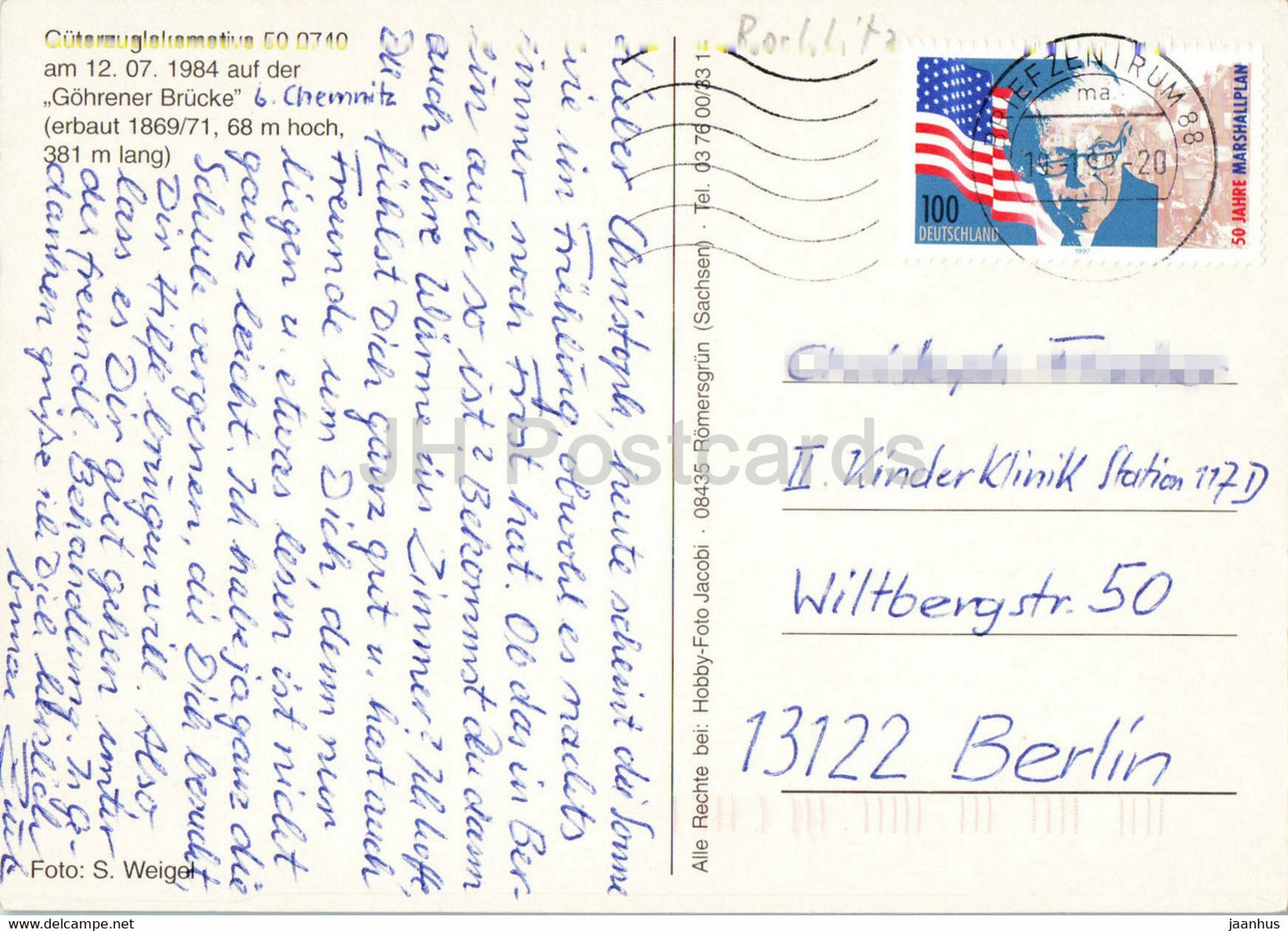 Guterzuglokomotive 502740 - Gohrener Brucke - bridge - train - railway - locomotive - 1999 - Germany - used