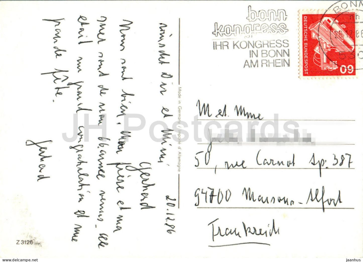 Carte de vœux de Noël - Frohe Weihnachten und viel Gluck im Neuen Jahr - Z 3126 - 1986 - Allemagne - utilisé