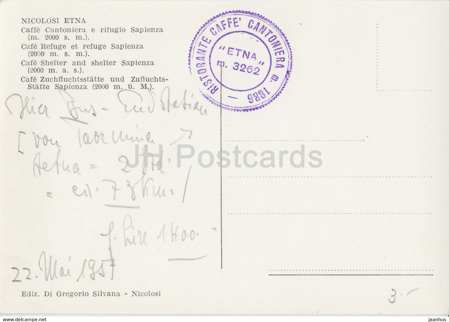 Nicolosi Etna - Caffe Cantoniera e rifugio Sapienza 2000 m - cafe Shelter - old postcard - 1957 - Italy - used