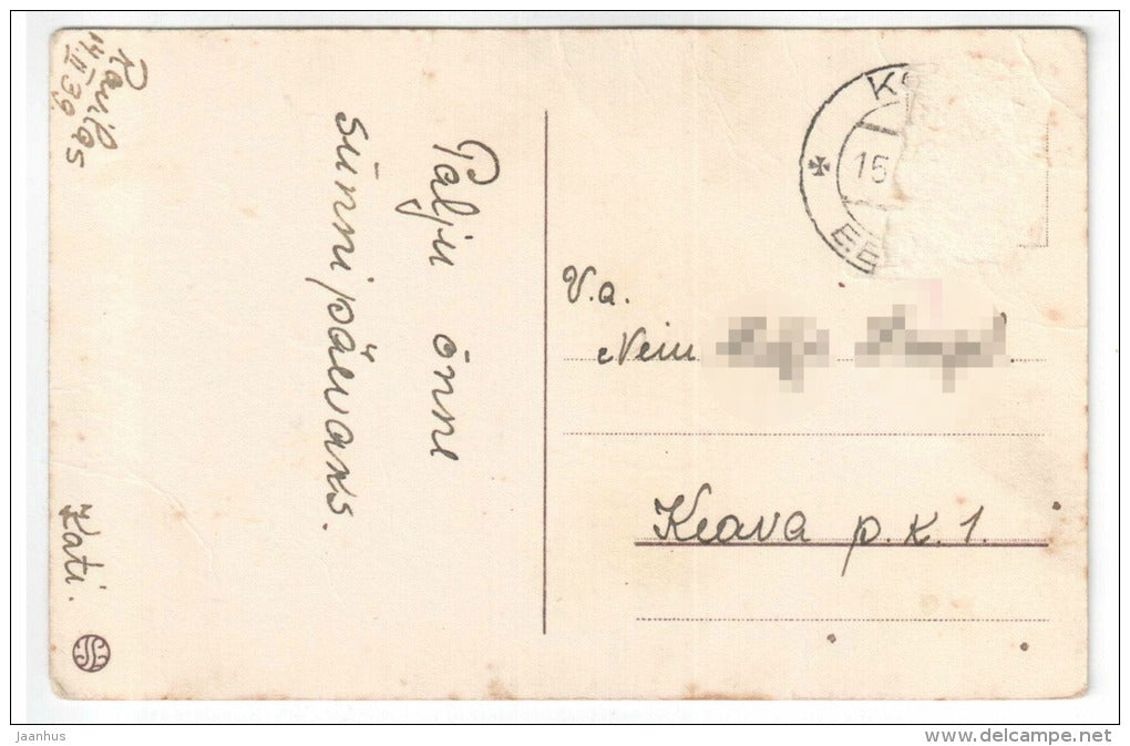 birthday greeting card - flowers - IL - old postcard - circulated in Estonia 1939 - used - JH Postcards