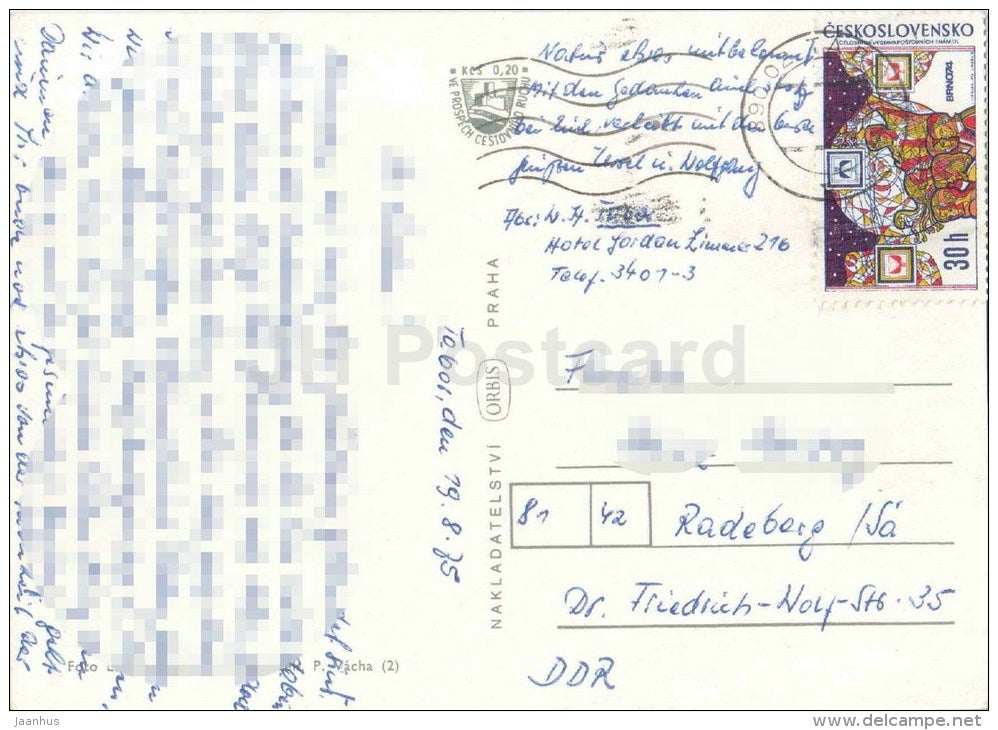 Harachovka - Tabor - river - camping area - canoe - Czechoslovakia - Czech - used 1985 - JH Postcards