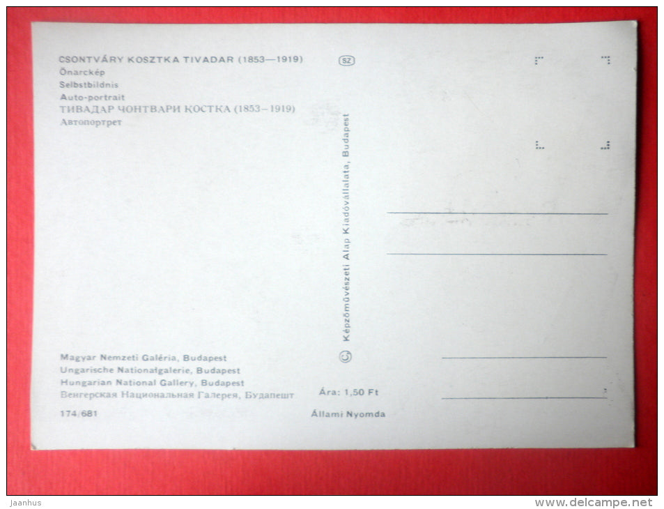 Maximum Card - painting by CSONTVARY KOSZTKA TIVADAR , Self-Portrait - 1967 - Hungary - unused - JH Postcards