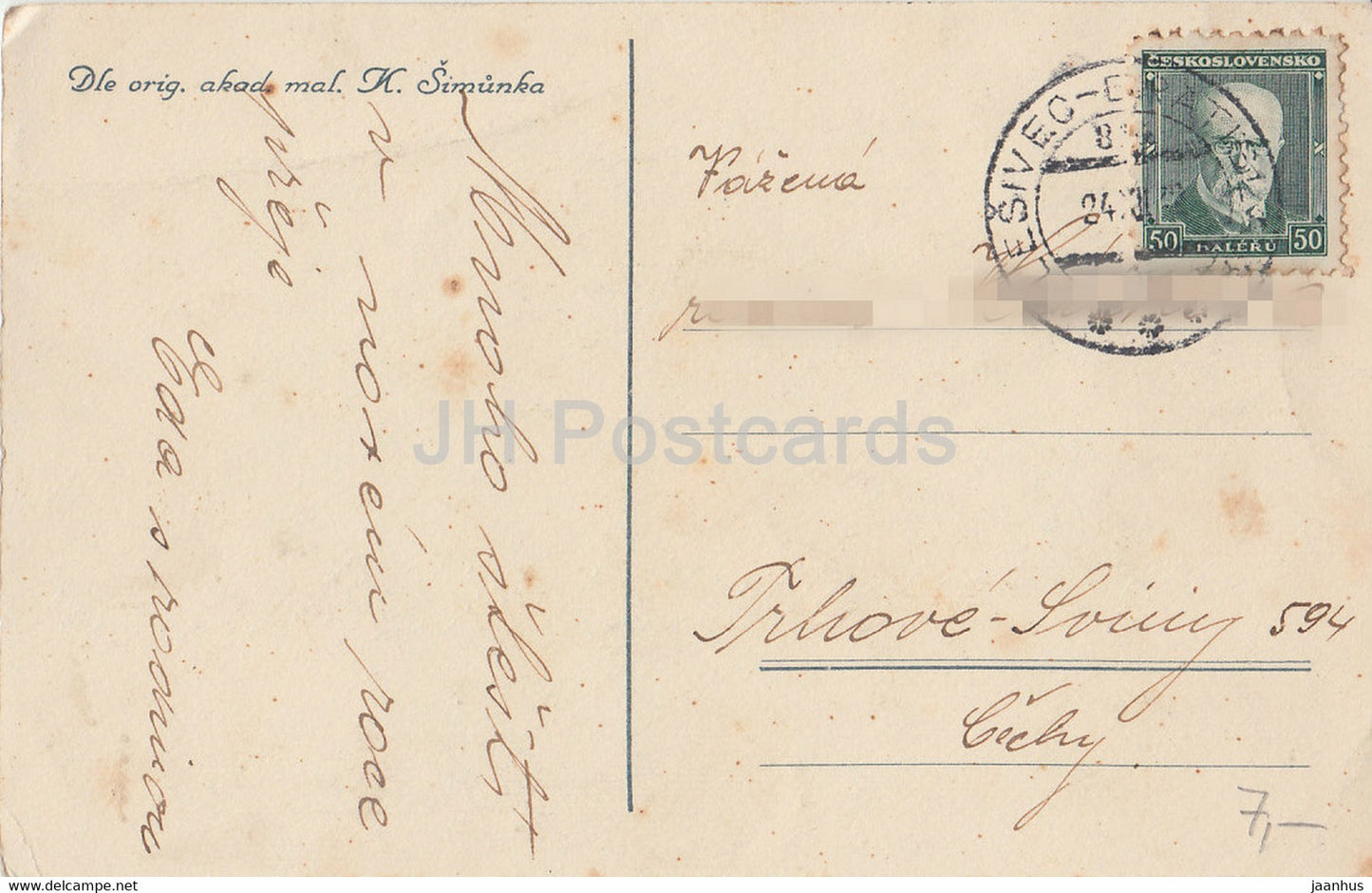 Neujahrsgrußkarte – Kinder – Junge und Mädchen – Illustration – alte Postkarte – Tschechische Republik – Tschechoslowakei – gebraucht