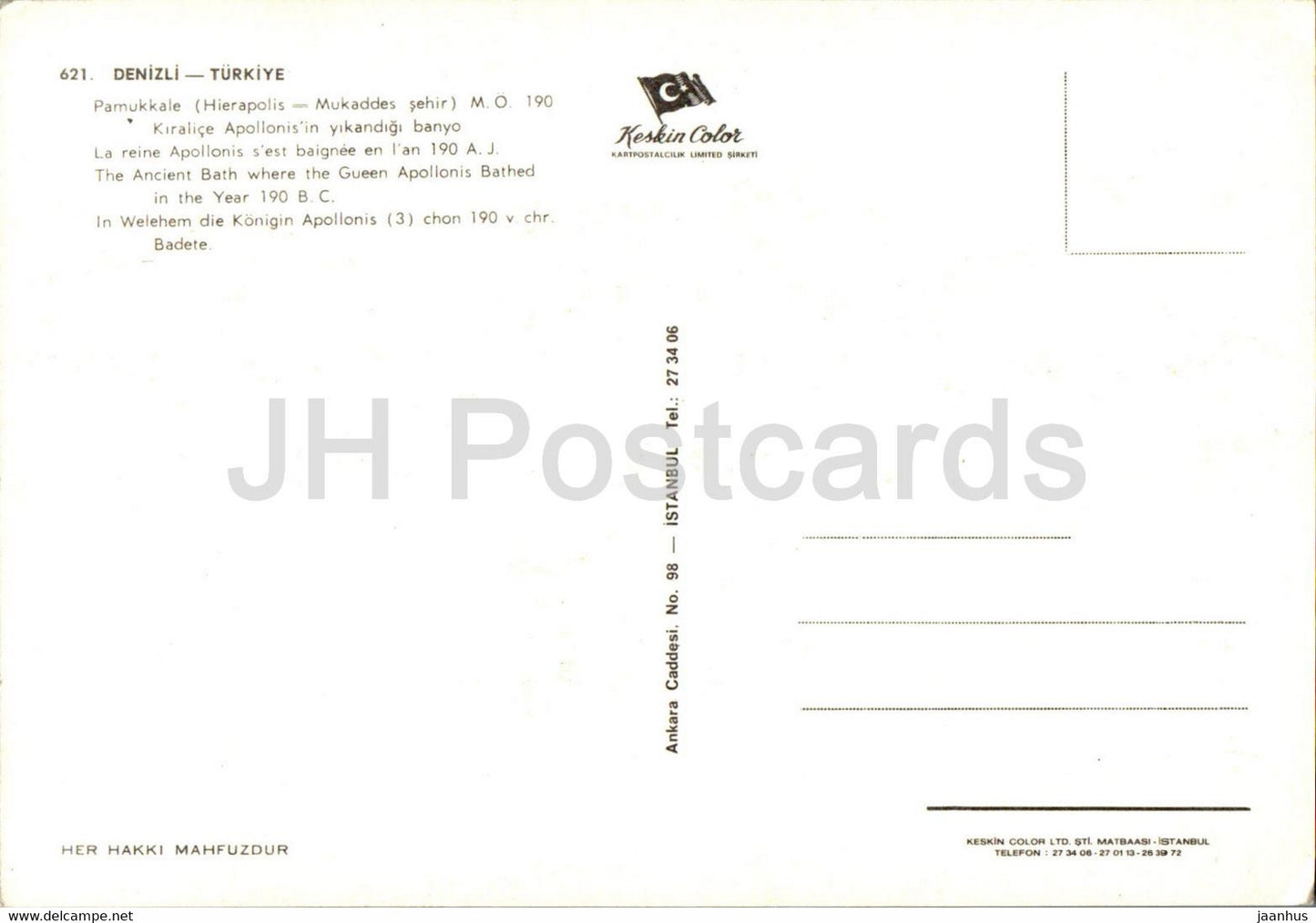 Denizli – Das antike Bad, in dem die Königin Apollonis badete – 621 – Türkei – unbenutzt