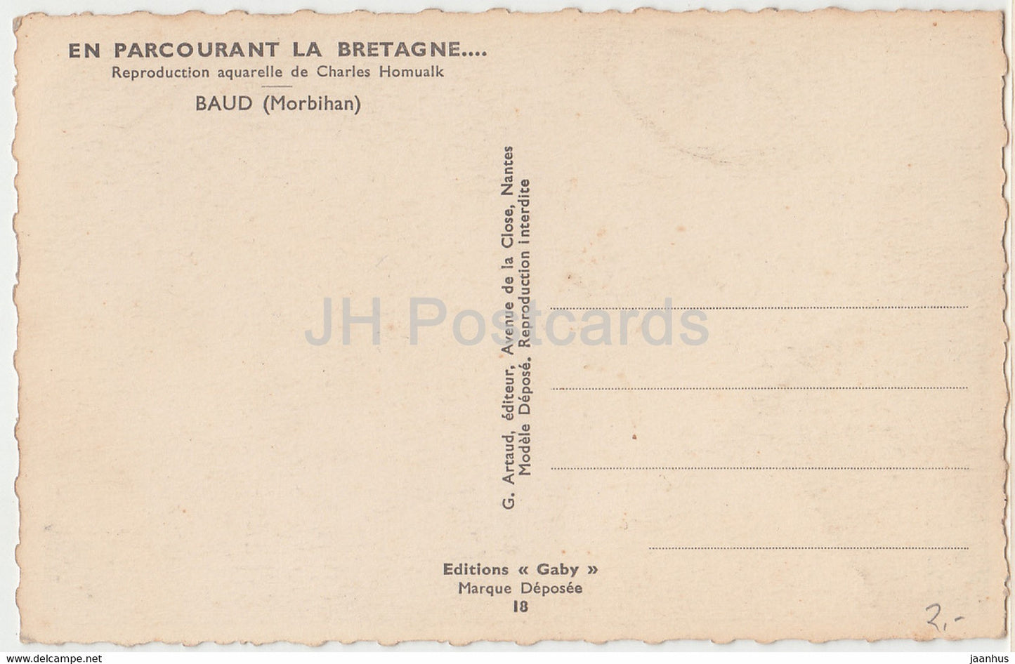 En Parcourant la Bretagne - Charles Homualk - Baud - Morbihan - folk costumes - France - unused