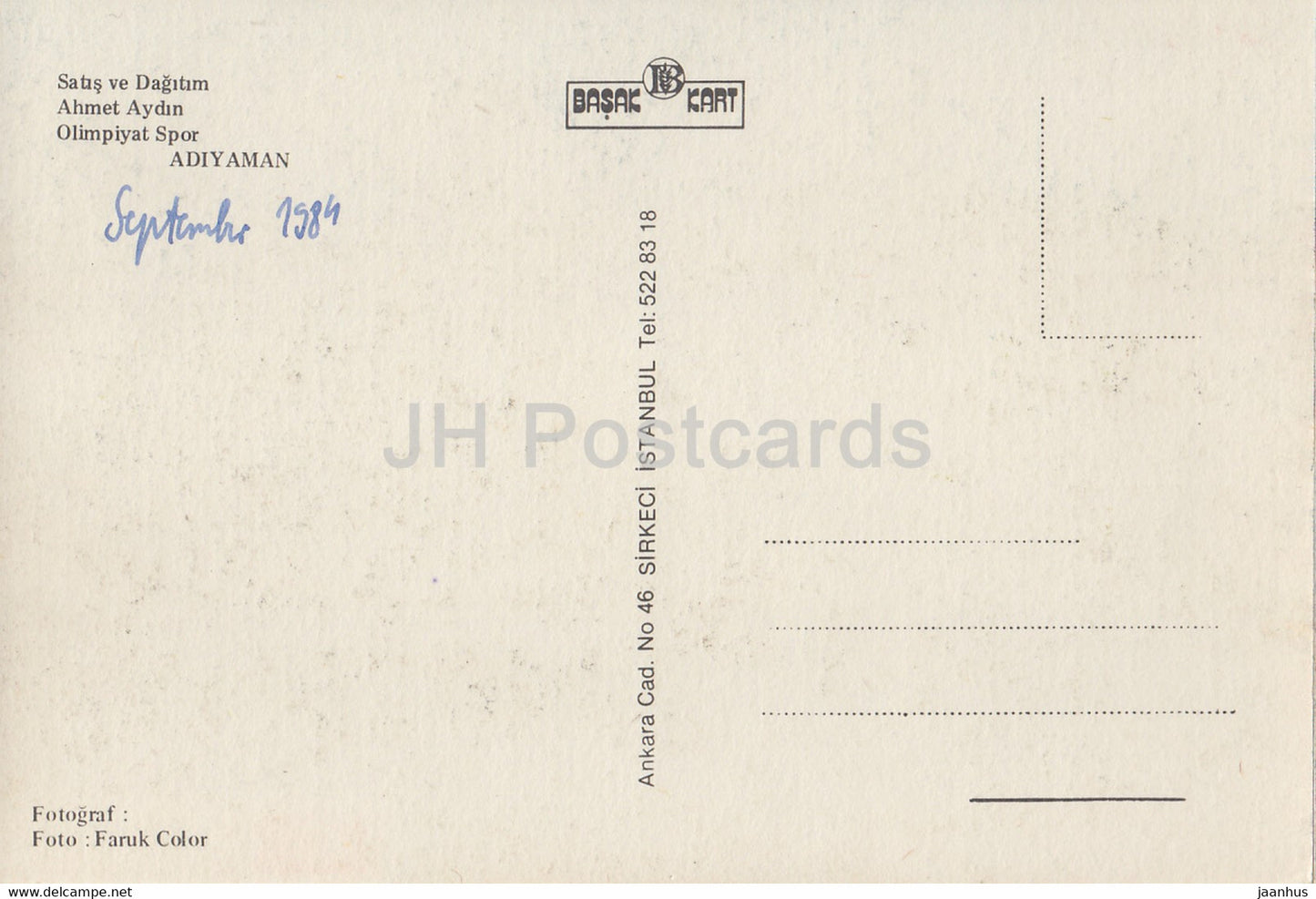 Adiyaman – Verkauf und Vertrieb Ahmet Aydin – Olimpiyat Spor – 1984 – Türkei – gebraucht