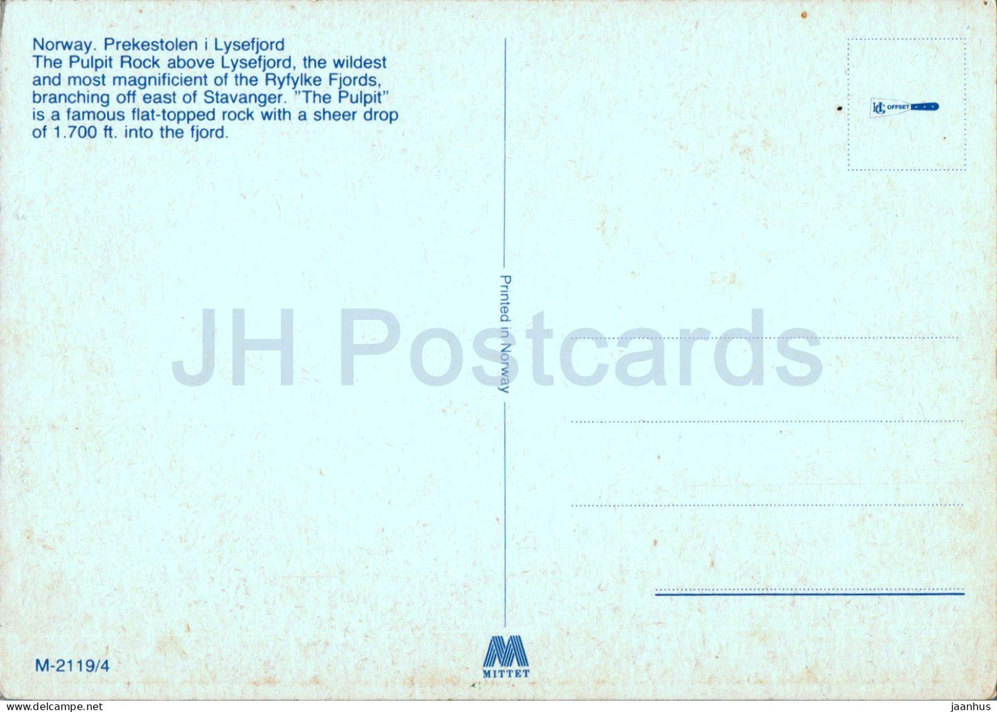 Le Pulpit Rock au-dessus du Lysefjord - 2119 - Norvège - inutilisé