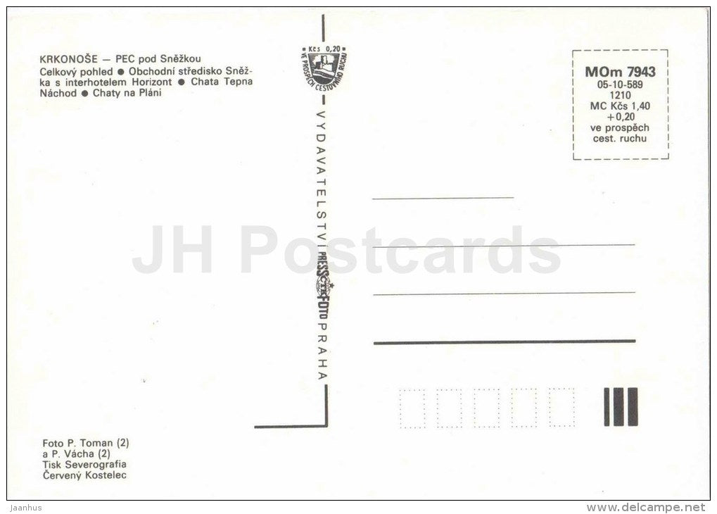 Pec Pod Snezkou - Krkonose - interhotel Horizont - Tepna Nachod cottage Czechoslovakia - Czech - unused - JH Postcards
