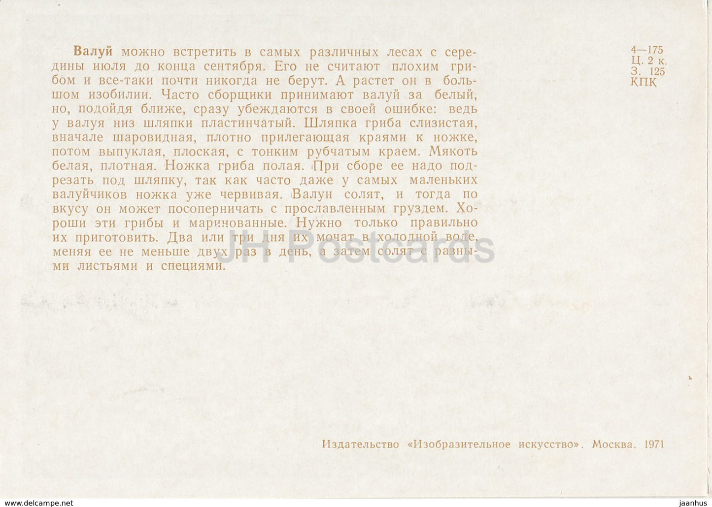 Russula foetens - Russula foetens - champignons - illustration - 1971 - Russie URSS - inutilisé