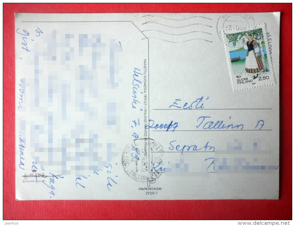 illustration - school - teacher - children - 2929/1 - Finland - sent from Finland Helsinki to Estonia USSR 1989 - JH Postcards