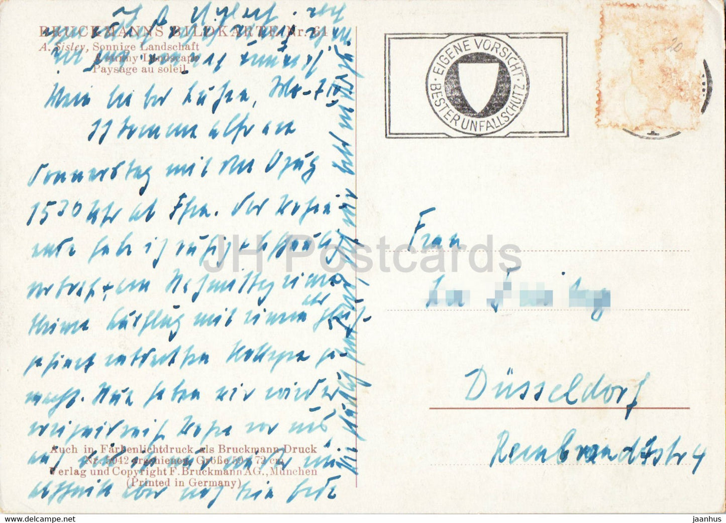 painting by Alfred Sisley - Sonnige Landschaft - Sunny Landscape - French art - old postcard - Germany - used