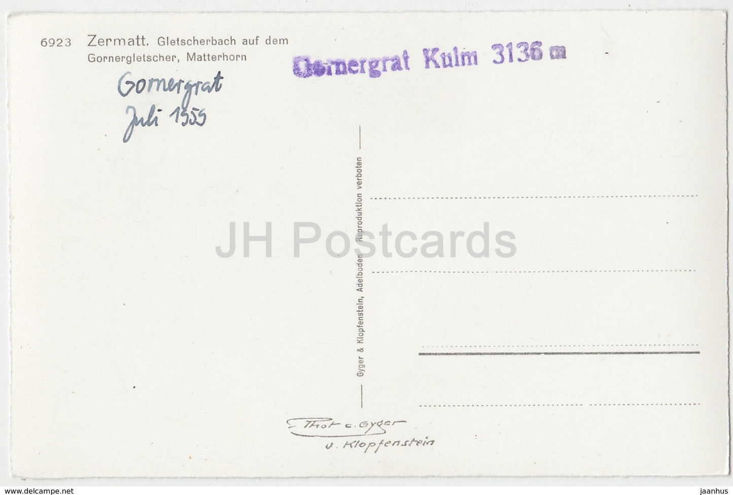 Zermatt - Gletscherbach auf dem Gornergletscher - Matterhorn - 6923 - Switzerland - 1959 - used