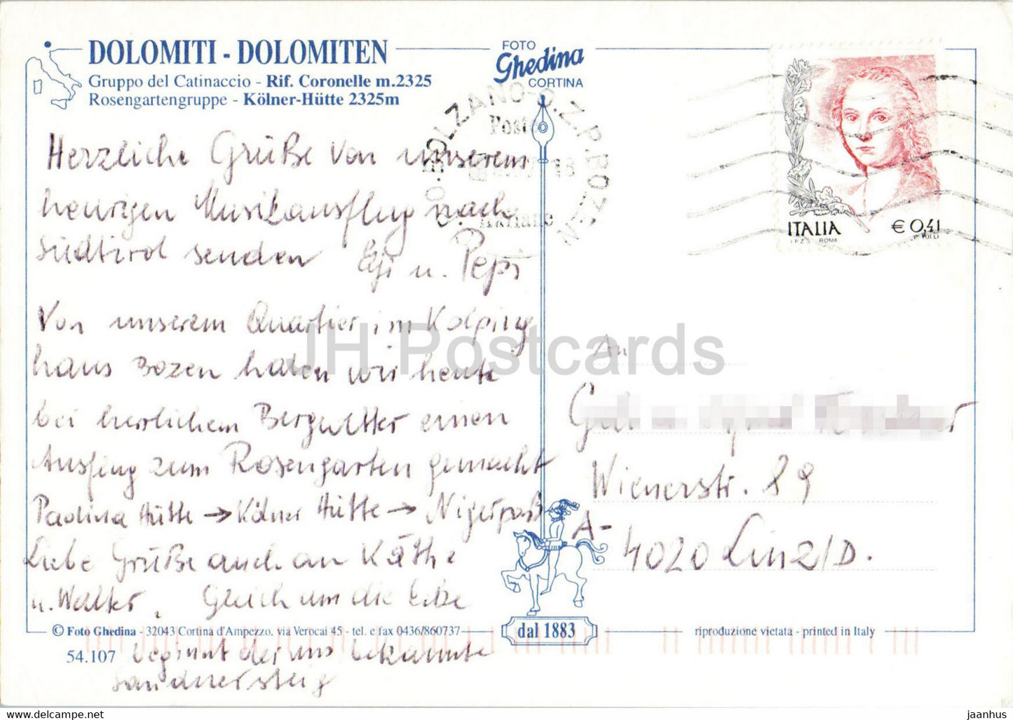 Rifugio Coronelle - Kolnerhutte - 1998 - Italy - used