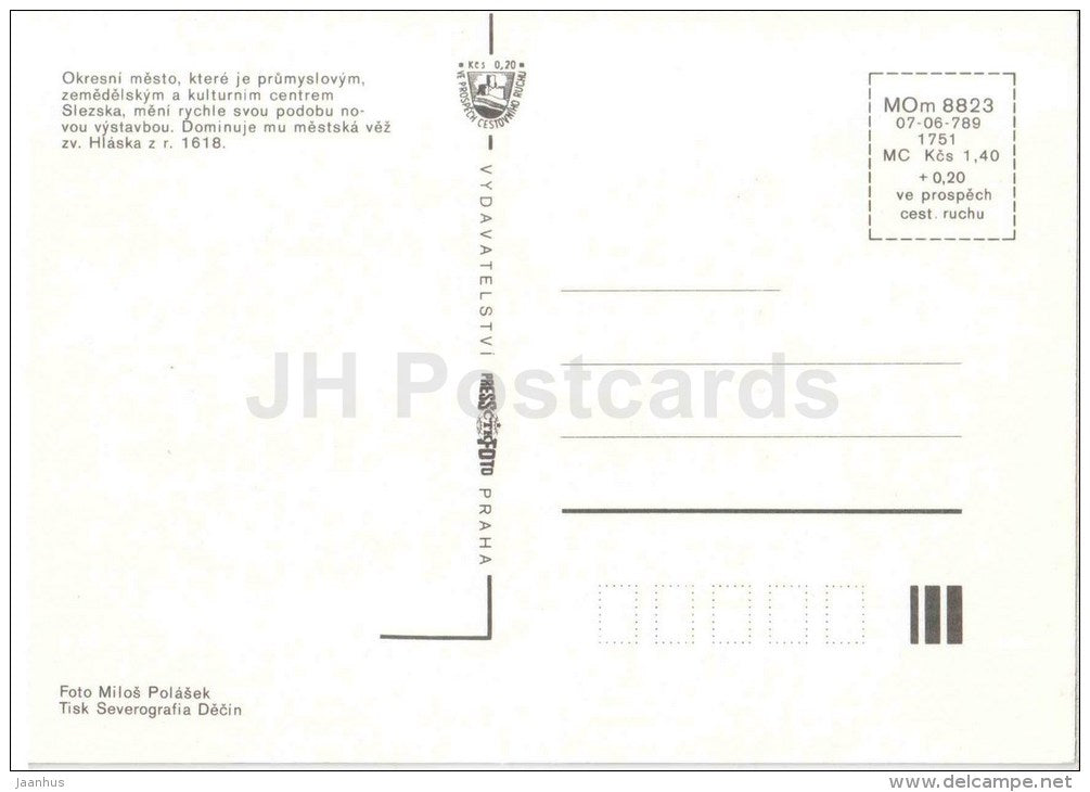 Opava - town hall - trolleybus - architecture - town views - Czechoslovakia - Czech - unused - JH Postcards