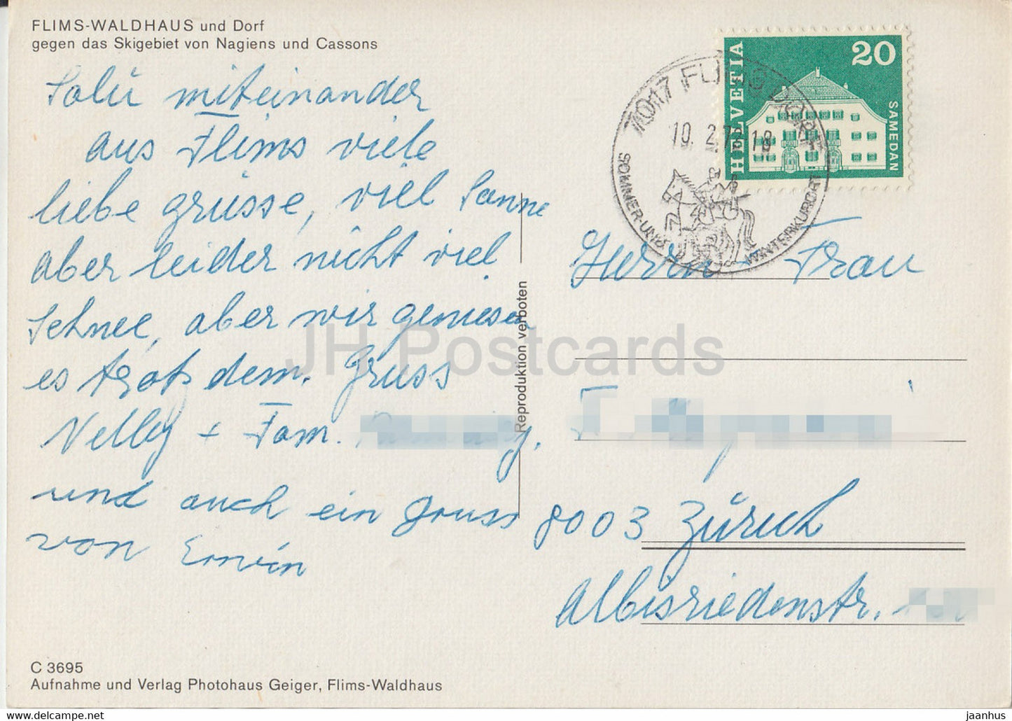Flims Waldhaus und Dorf - Skigebiet von Nagiens und Cassons - 3695 - 1972 - Suisse - d'occasion