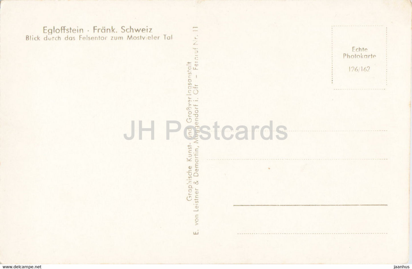 Egloffstein - Frankische Schweiz - Blick durch das Felsentor zum Mostvieler Tal - old postcard - Germany - unused