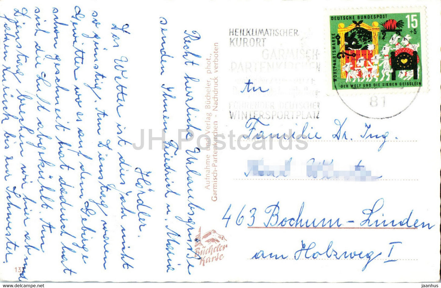Eibsee mit Zugspitze 2964 m - sailing boat - old postcard - Germany - used