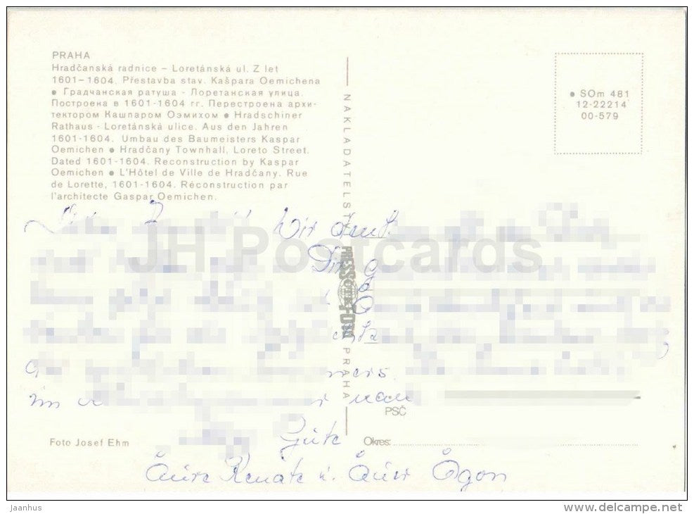 Hradcany Town Hall - Loreto Street - Praha - Prague - Czechoslovakia - Czech - used - JH Postcards