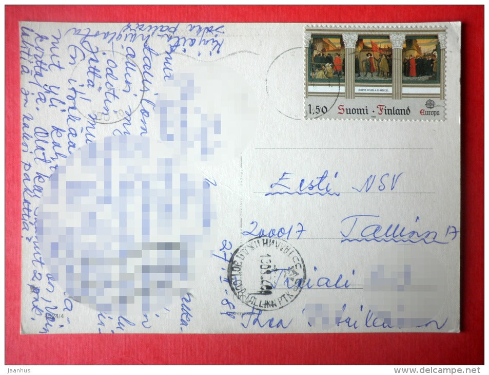 illustration - girl - EUROPA CEPT - Finland - sent from Finland to Estonia USSR 1984 - JH Postcards